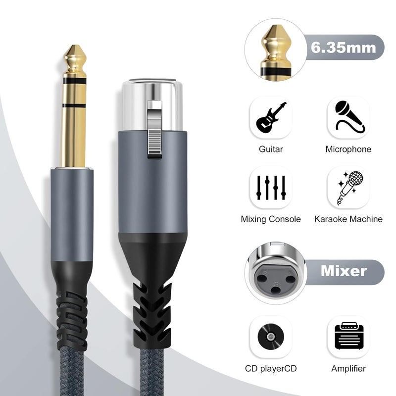 Twozoh XLR Female to 1/4 TRS Cable 3.3FT, Braided 6.35mm Stereo Jack Balanced to 3pin XLR Microphone Cable - Image 4
